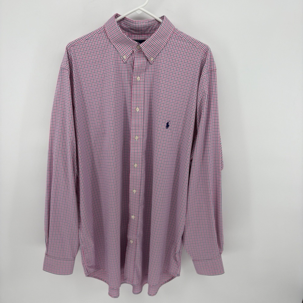 Ralph Lauren Shirt Men XLT Pink Check Plaid Button Down Performance Business